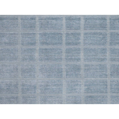 8'2"X9'10" Stone Blue Modern Erased Box Design Hand Loomed Pure Wool Rug