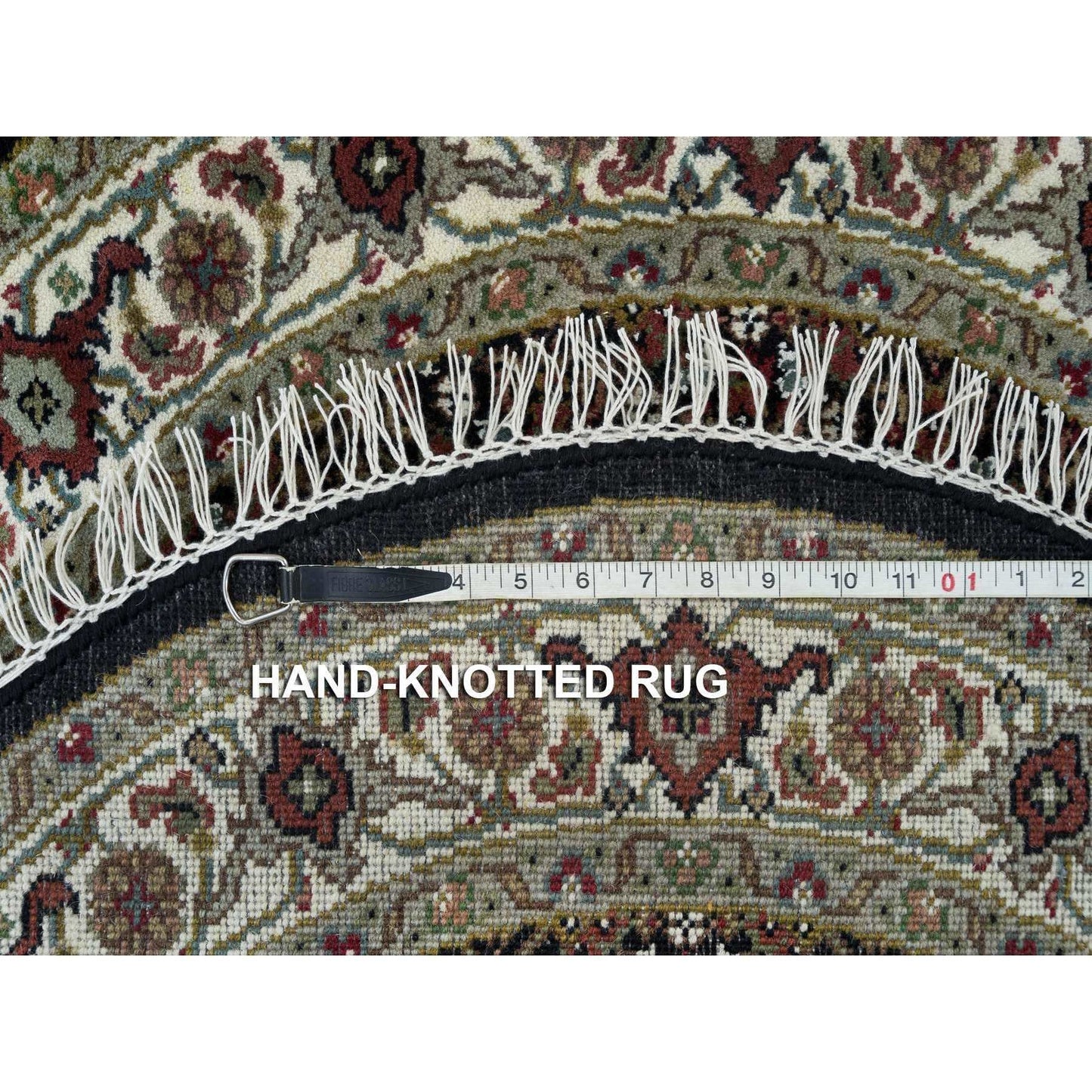 3'4"X3'4" Black 175 Kpsi Wool Hand Knotted Tebraz Round Oriental Rug