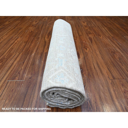 8'9"X11'10" Gray White Wash Peshawar Wool Hand Knotted Oriental Rug