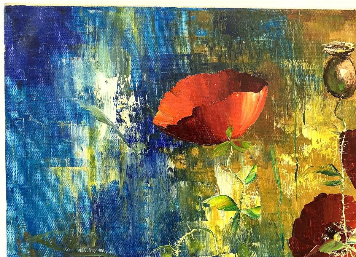 Original Oil Painting F10 Signed Framed Poppies By Bernhard Germany