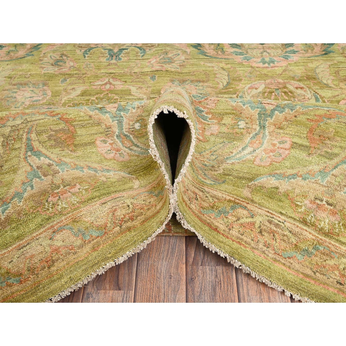 8'10"X12'1" Chino Green Vintage Rajasthan 100% Wool Hand Knotted Rug