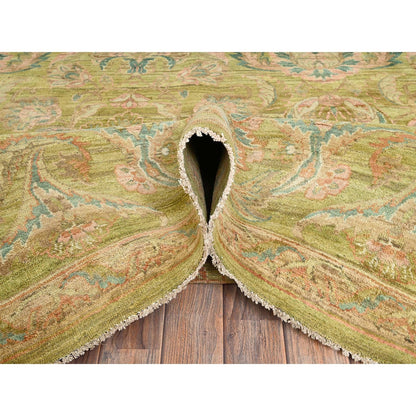 8'10"X12'1" Chino Green Vintage Rajasthan 100% Wool Hand Knotted Rug
