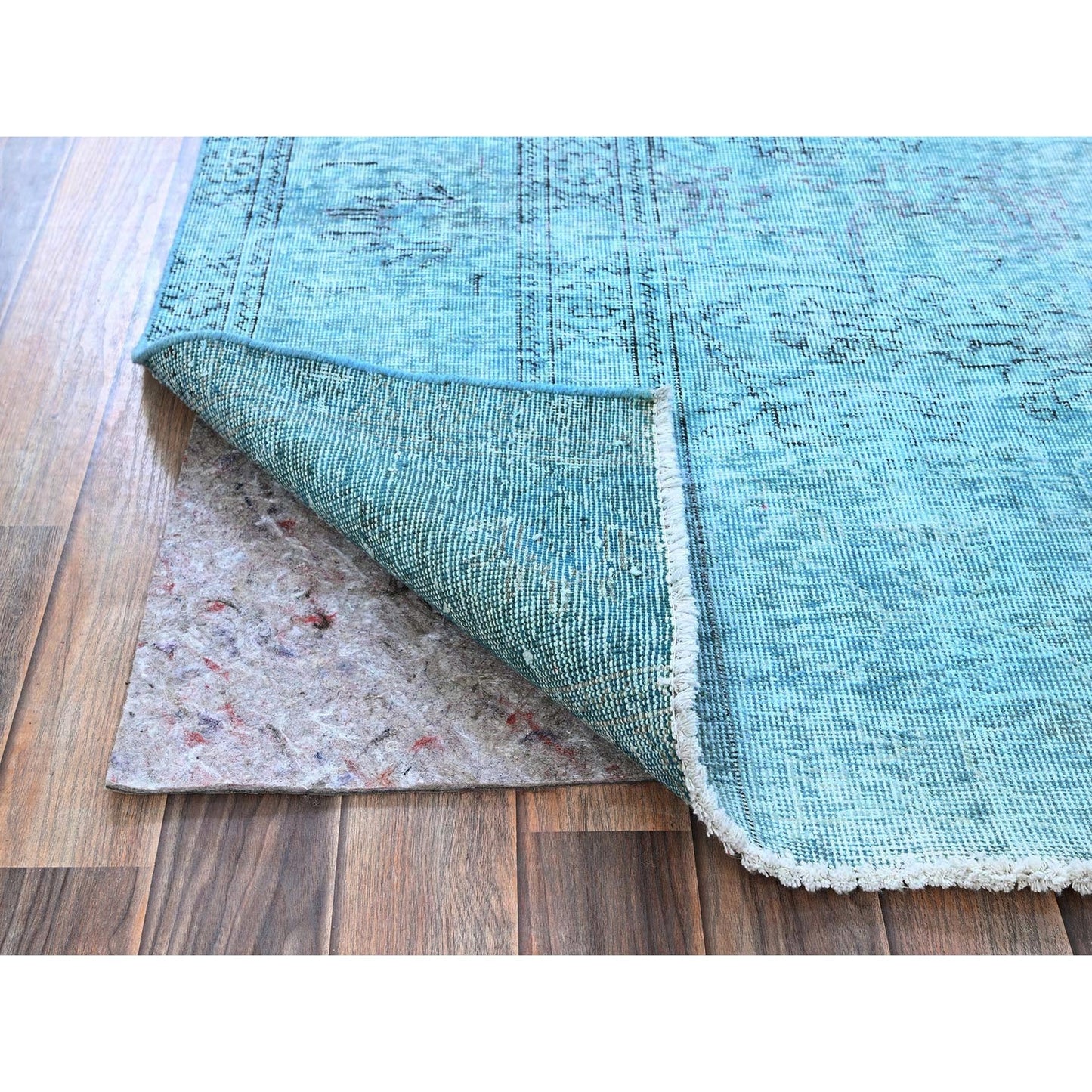 3'1"X5'1" Blue Overdyed Vintage Zoroastrian Tebraz Hand Knotted Wool Rug