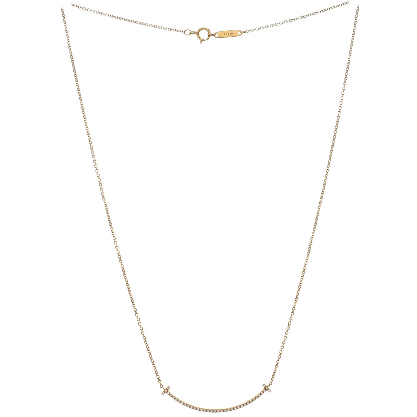 Tiffany & Co. T Smile Pendant Necklace 18K Yellow Gold And Diamonds Small