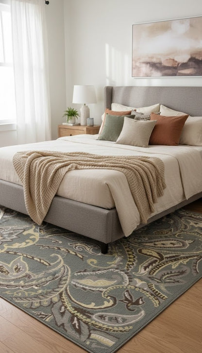 Hand Tufted Modern Gray Paisley Floral Foyer Living Room Carpet 5X8