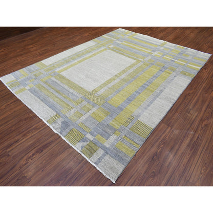 7'9"X10'2" Light Gray Modern Design Soft Organic Wool Hand Knotted Rug