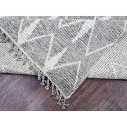 9'1"X12'4" Gray Moroccan Weave Geometric Pattern Hand Knotted Wool Rug