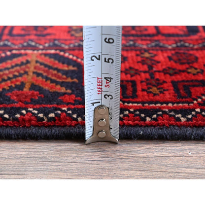 1'9"X5' Red Afghan Khamyab Geometric Design Wool Hand Knotted Runner Rug