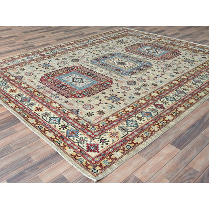 8'X9'6" Cream Afghan Super Kazak Soft Wool Hand Knotted Oriental Rug