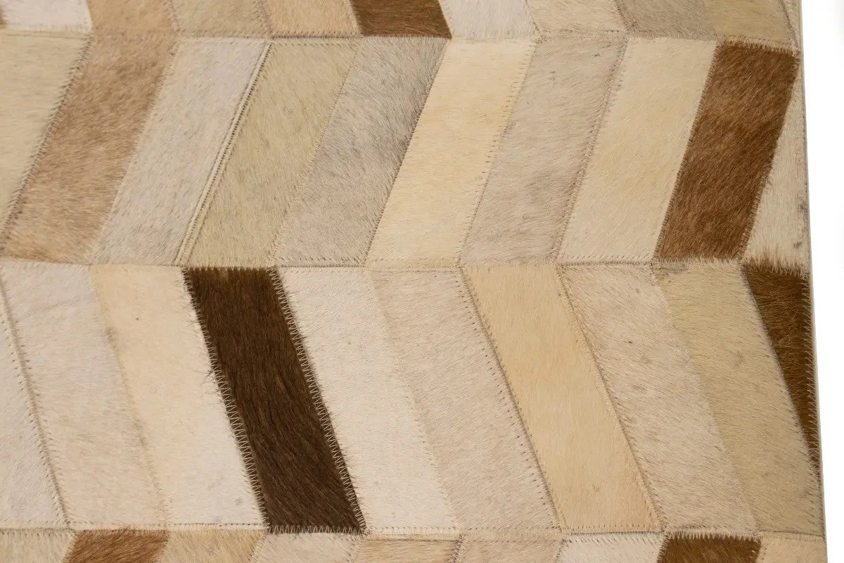 4X6 ft Brown Cowhide Leather Rug Modern Geometric Design Contemporary Carpet