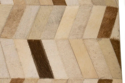 4X6 ft Brown Cowhide Leather Rug Modern Geometric Design Contemporary Carpet