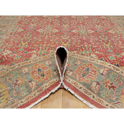 10'X13'9" Red Hand Knotted Antiqued Oushak Design Wool Oriental Rug