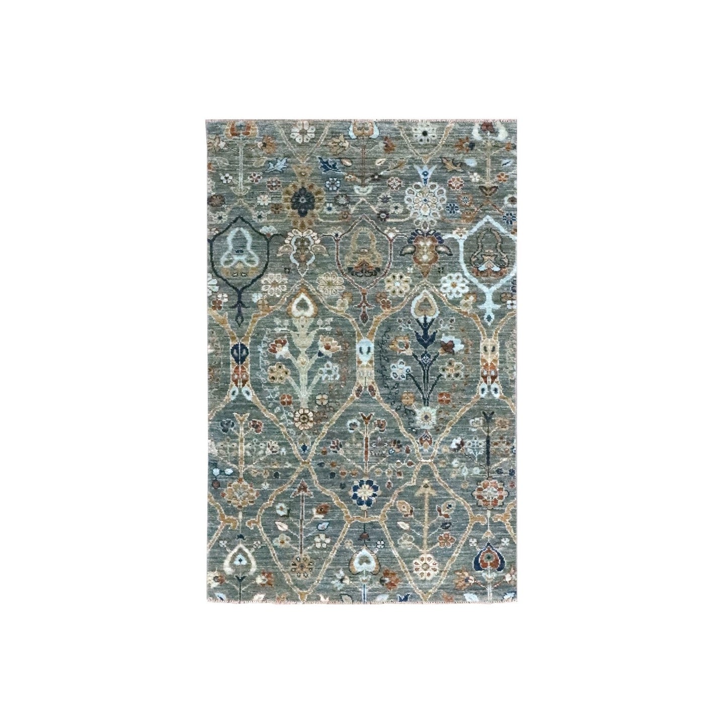 3'1"X5'1" Green Wool Hand Knotted Rug Trellis Borderless Garden Design