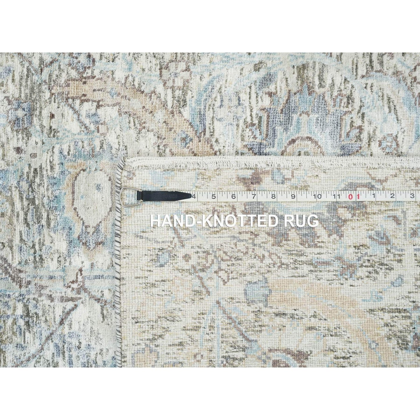 3'3"X5' Ivory Sickle Leaf Design Silk & Wool Hand Knotted Oriental Rug