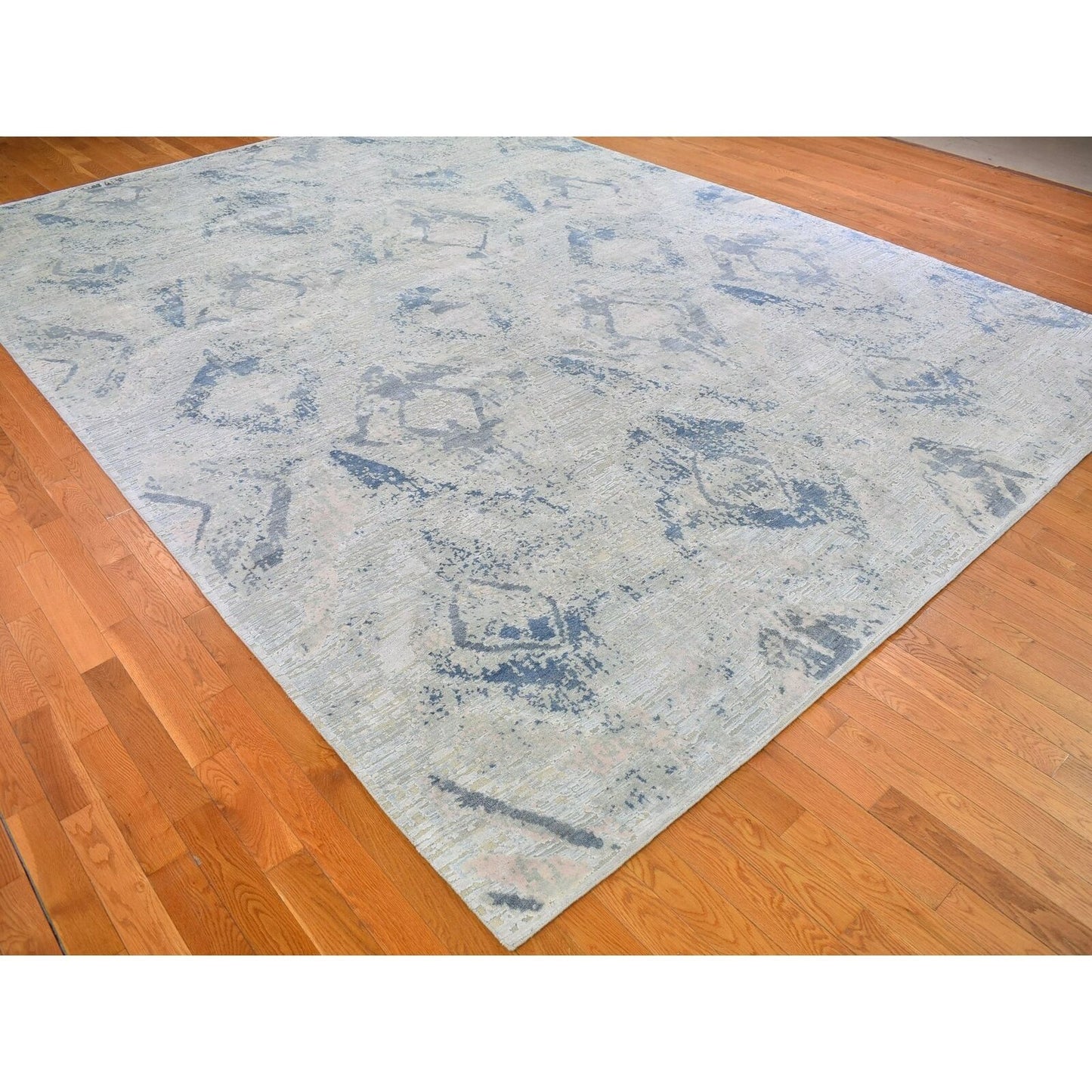 10'X14'3" Large Elements Pastels Modern Silk & Textured Wool Handmade Rug
