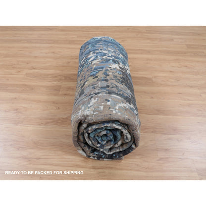 9'9"X'13'9" Blue Abstract Design Wool And Silk Hand Knotted Oriental Rug