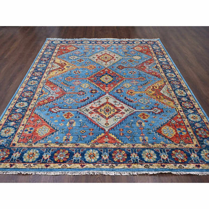 8'10"X11'10" Light Blue Hand Knotted Sheeraz Design Pure Wool Rug