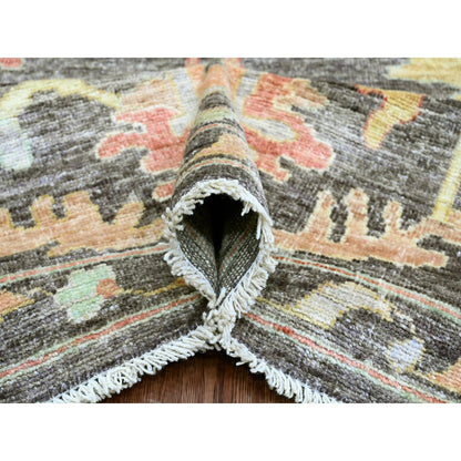 10'X13'5" Brown Afghan Angora Oushak Leaf Design Hand Knotted Wool Rug