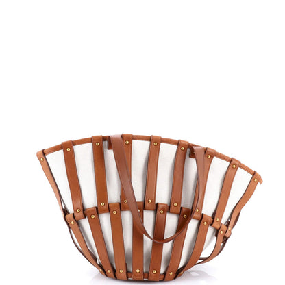 Saint Laurent Beatrix Panier Cut Out Tote Canvas With Leather