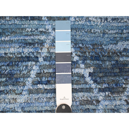 12'X18'5" Blue Hand Knotted Moroccan Inspired Wool Oversized Oriental Rug