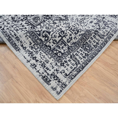 9'X11'10" Black Serapi Heris Design Wool And Silk Hand Loomed Rug