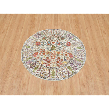 5'4"X5'4" Beige Hand Knotted Directional Vase Silk Textured Wool Rug