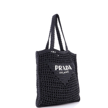 Prada Triangle Logo Open Tote Raffia