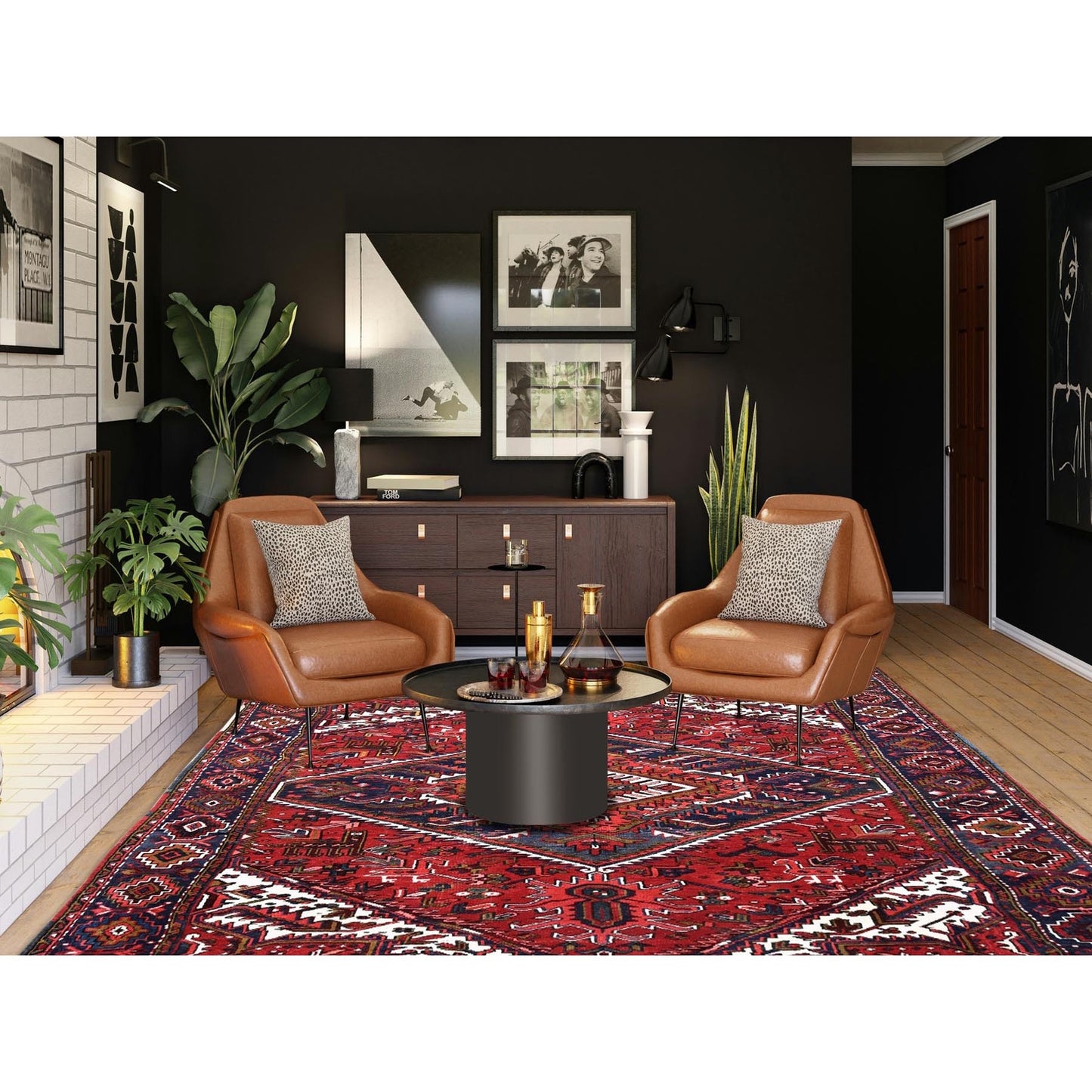 7'9"X10'4" Ajax Red Vintage Zoroastrian Heris Wool Hand Knotted Clean Rug