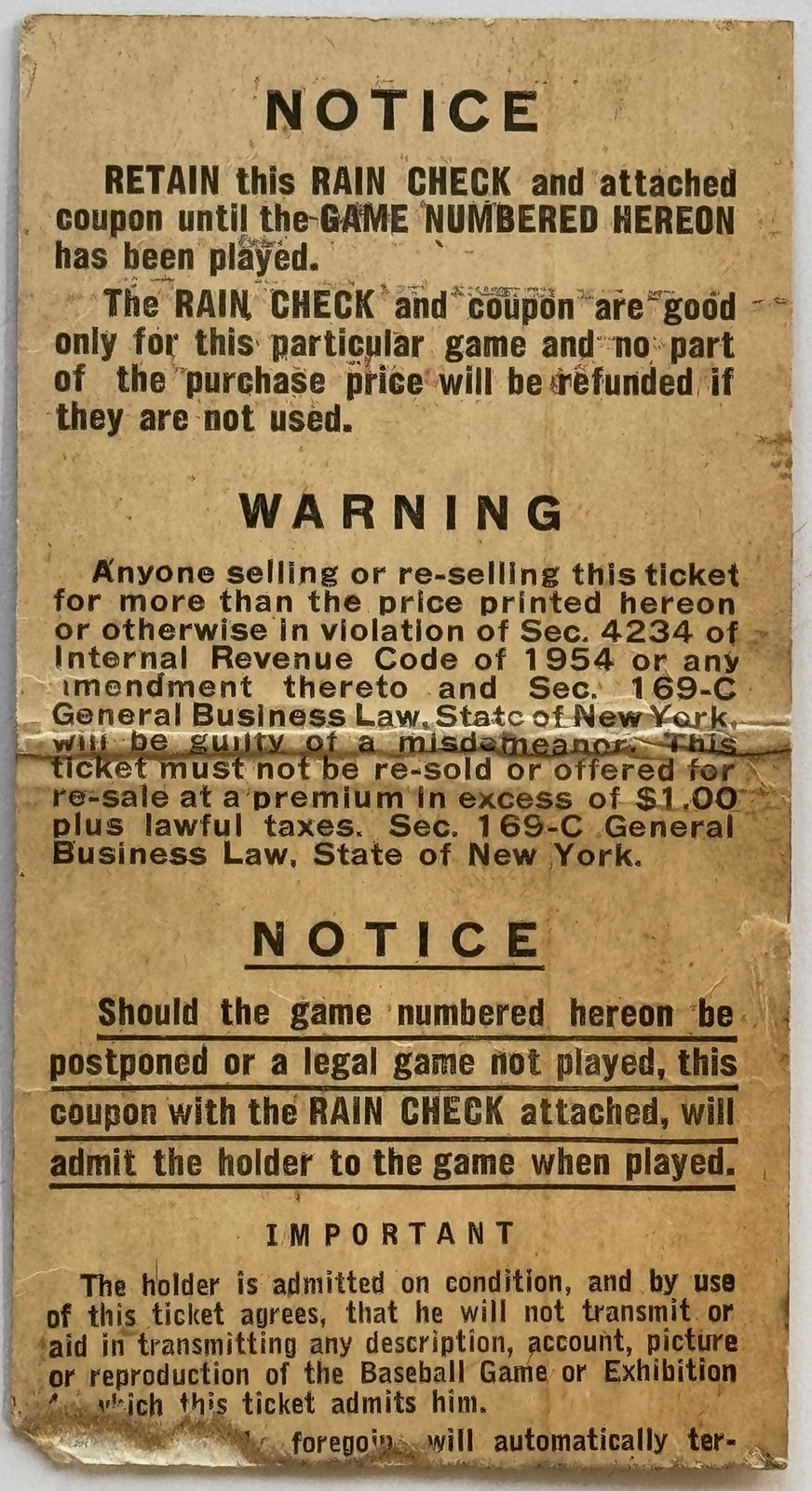 1954 World Series Ticket Stub Game #2 Willie Mays