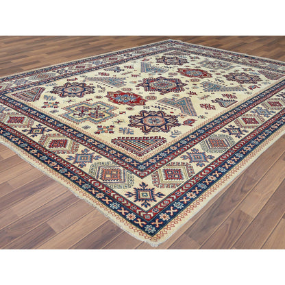 9'1"X11'7" Hand Knotted Ivory Afghan Special Kazak Natural Wool Rug