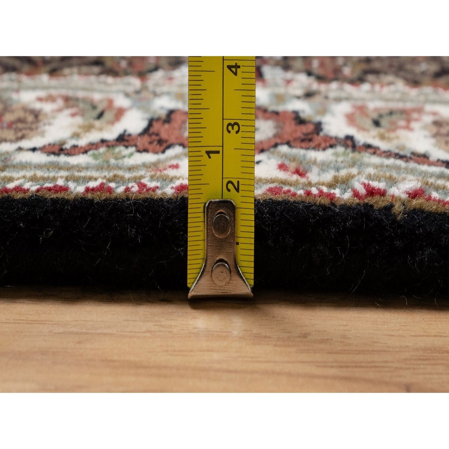 2'5"X4'8" Black Tebraz Mahi With Medallion Design Rug Wool Hand Knotted