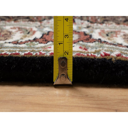 2'5"X4'8" Black Tebraz Mahi With Medallion Design Rug Wool Hand Knotted