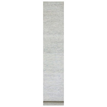 2'5"X21'9" Moonshine Gray Grass Design Undyed Hand Knotted Xl Runner Rug