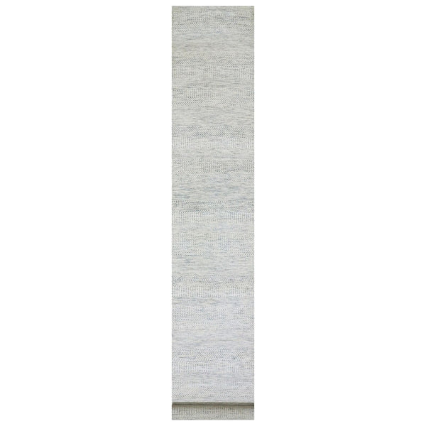 2'5"X21'9" Moonshine Gray Grass Design Undyed Hand Knotted Xl Runner Rug
