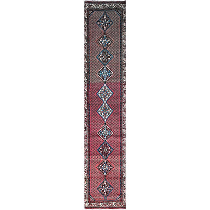 2'6"X12'9" Red Distressed Look With No Holes Vintage Runner Oriental Rug