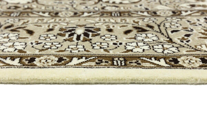 Hand-Knotted Kirman Square Rug Cream Floral Wool