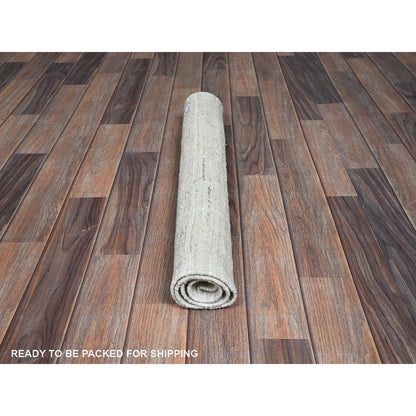 2'4"X3' Ivory Moroccan Weave With Squares Design Wool Hand Knotted Mat Rug