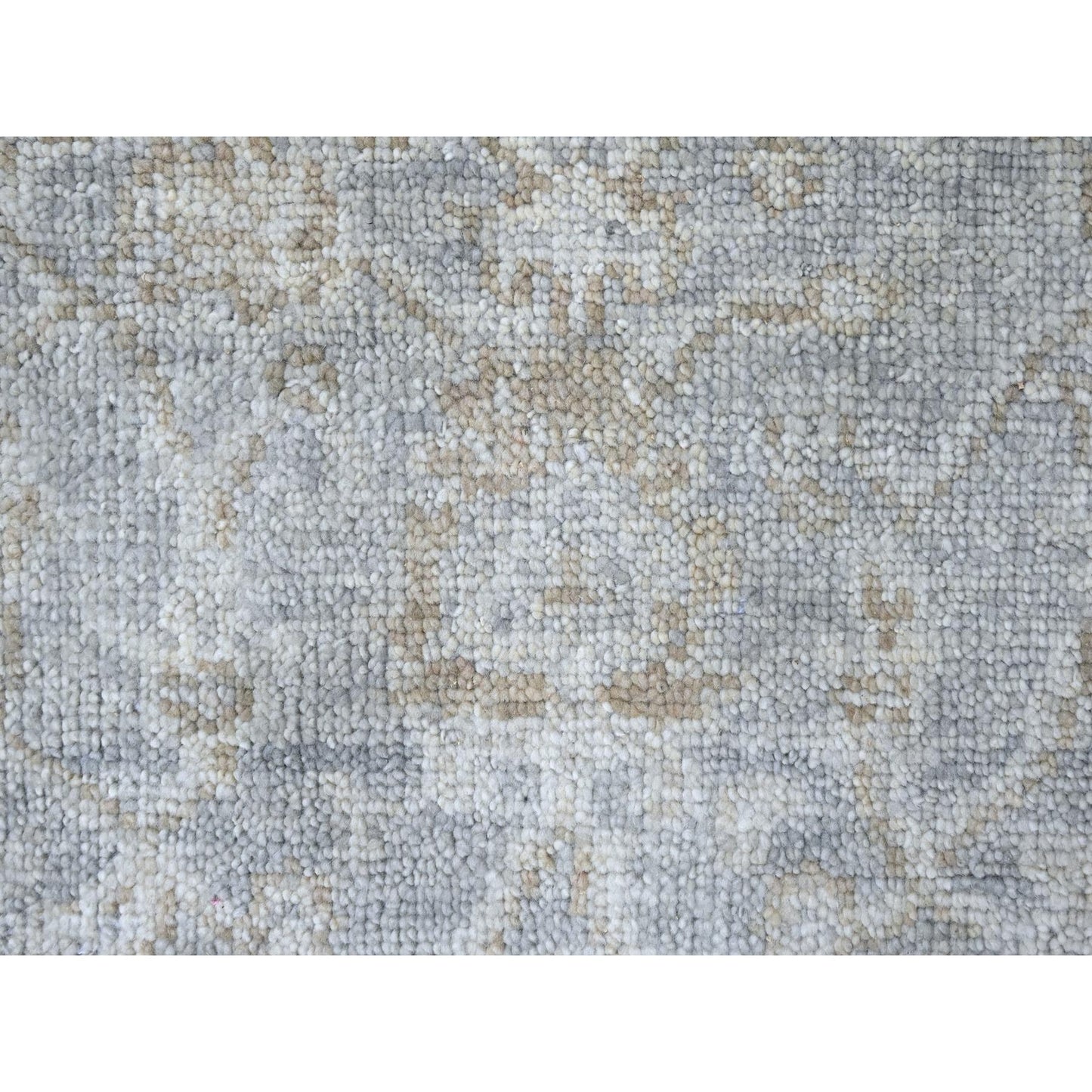 2'5"X11'4" Coin Gray Hand Knotted Oushak Design Soft Wool Runner Rug