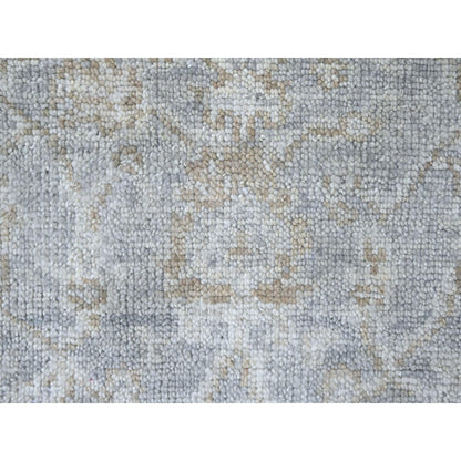 2'5"X11'4" Coin Gray Hand Knotted Oushak Design Soft Wool Runner Rug