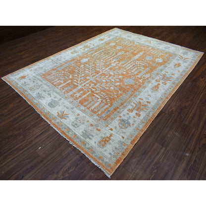 7'10"X10'2" Orange Natural Wool Afghan Angora Oushak Hand Knotted Rug