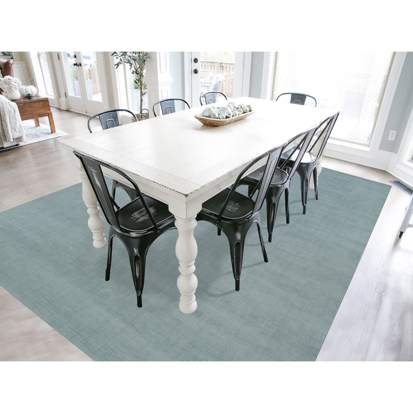 9'X11'10" Gray Loom Knotted Plain Wool And Plant Based Silk Oriental Rug