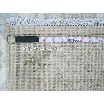 2'8"X19'7" Ivory Hand Knotted White Wash Peshawar All Wool Xl Runner Rug