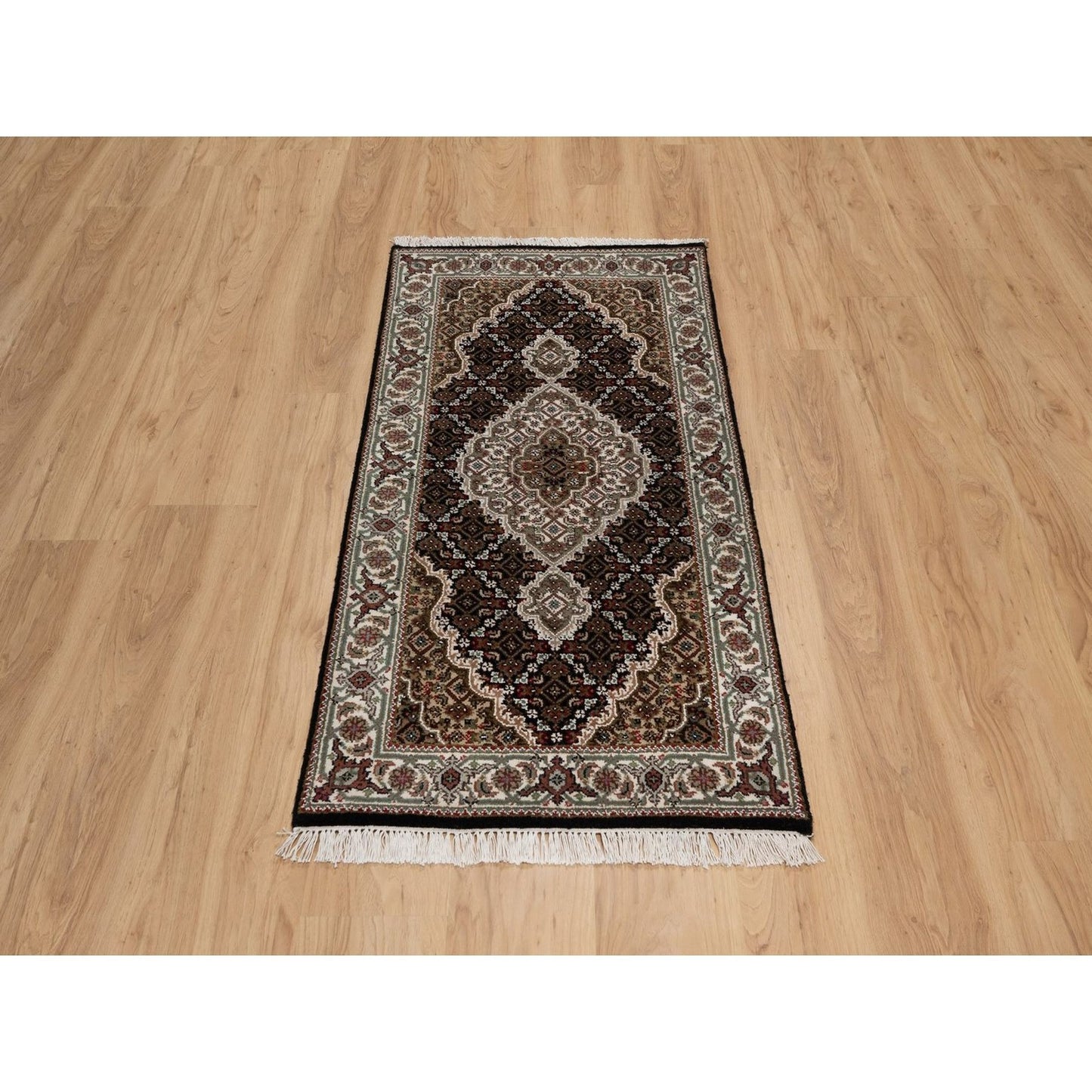 2'4"X4'9" Black Tebraz Mahi With Medallion Design Wool Rug Hand Knotted