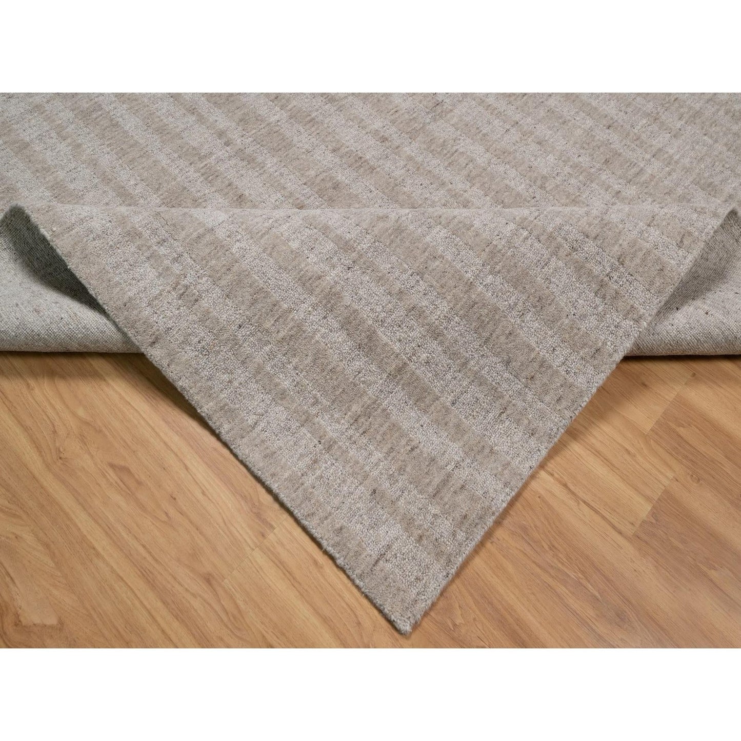 10'X14' Light Brown Vertical Stripes Design Hand Loomed Natural Wool Rug