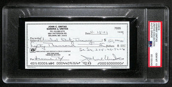 Johnny Unitas Signed 4/15/02 Check Psa/Dna Gem Mt 10 188651