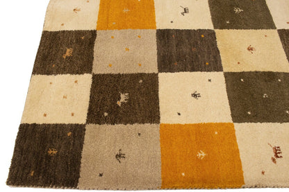 Modern Gabbeh Rug Multicolored Tribal Checker