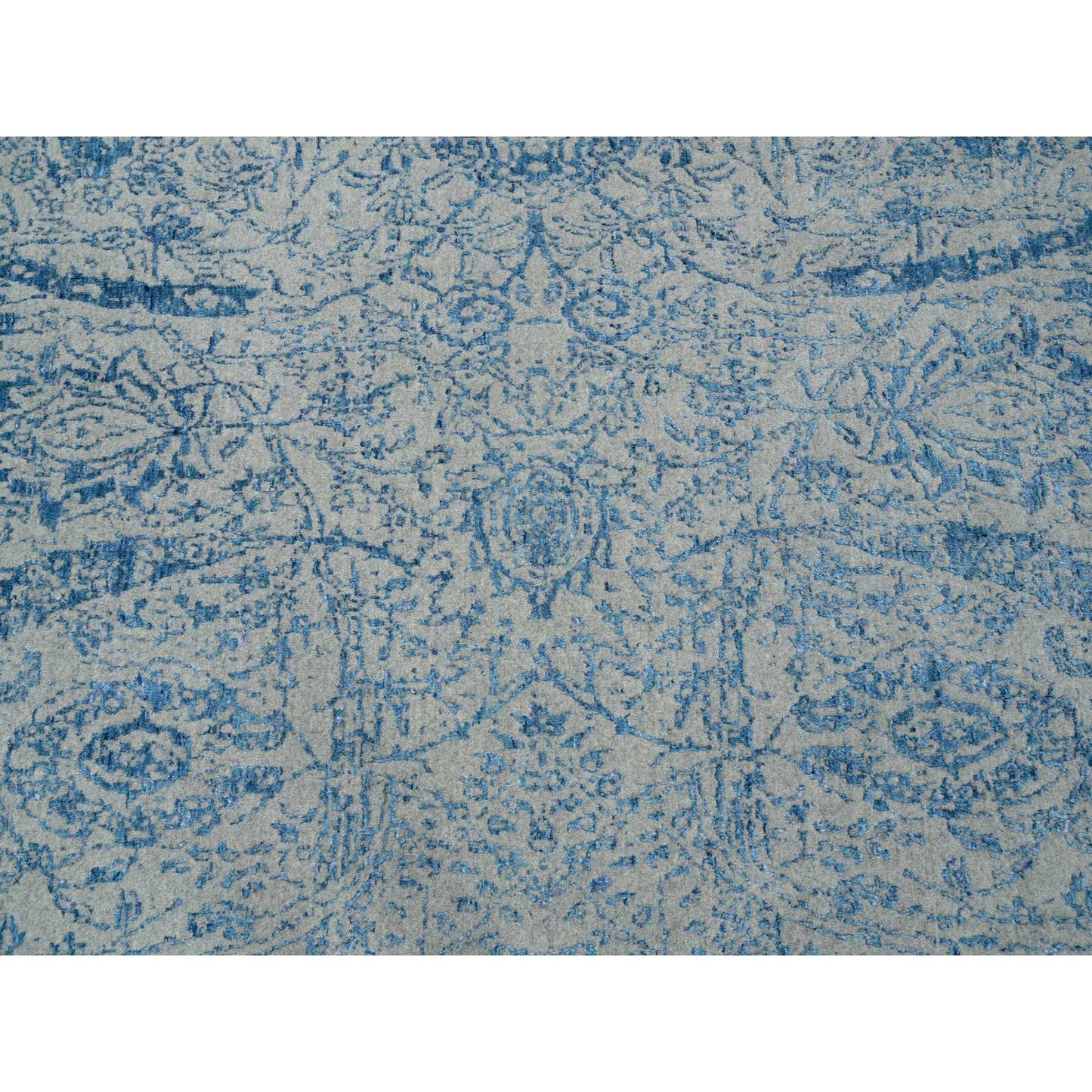 12'X12' Gray Fine Jacquard Hand Loomed Wool And Silk Square Rug