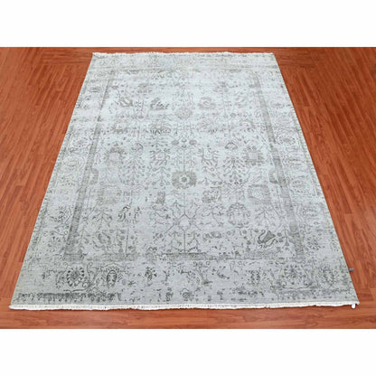8'X9'10" Gray Wool And Silk Hand Knotted Zoroastrian Tebraz Design Rug