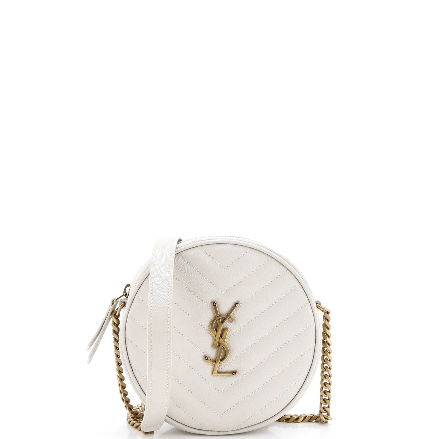 Saint Laurent Vinyle Round Camera Bag Matelasse Chevron Leather