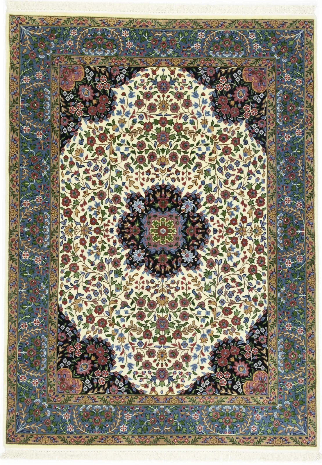 Cream Floral Traditional Style 5X7 Kirman Oriental Rug Home Decor Wool Carpet